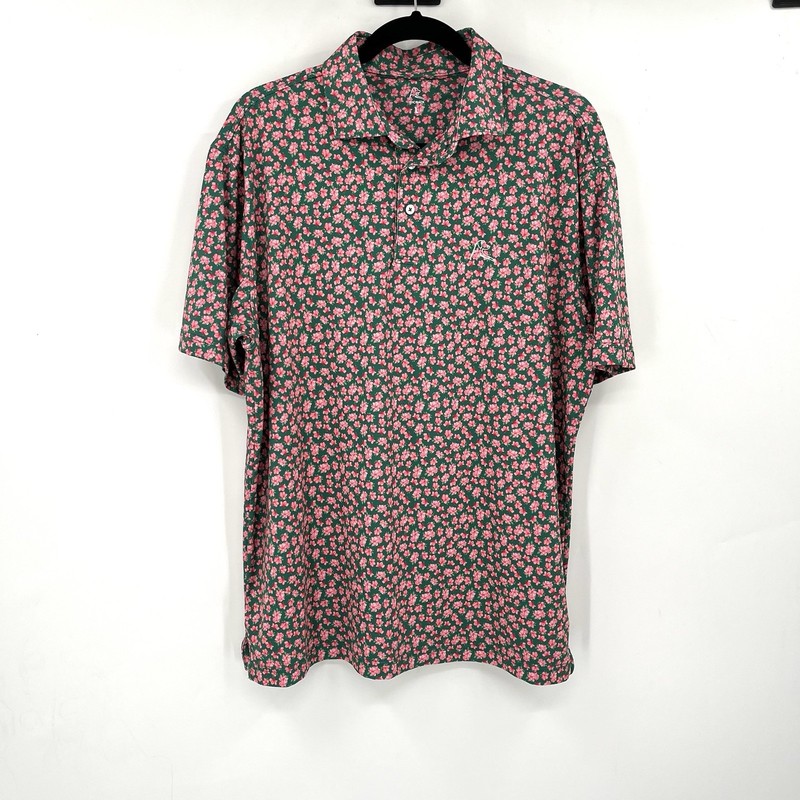 RHOBACK Azalea Masters Polo Augusta L Green Pink Golfing Short Sleeve Men Floral