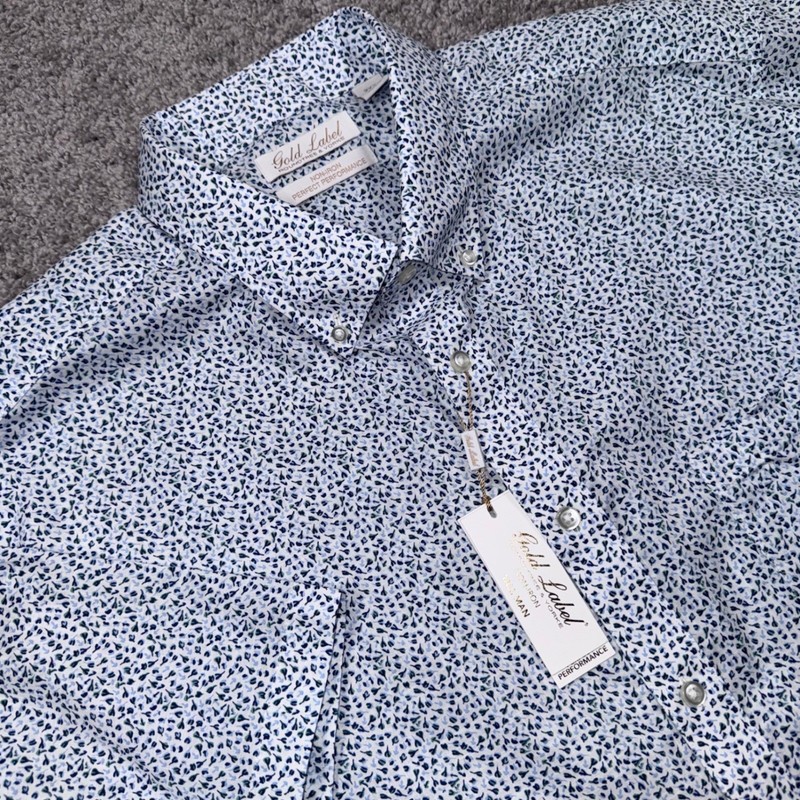Roundtree & Yorke Gold Label Shirt Mens Stretch Floral White Blue 2XT NEW