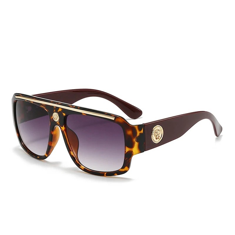Luxury Oversized Square Sunglasses Gold Medallion Black Frame Men’s Fashion 2026