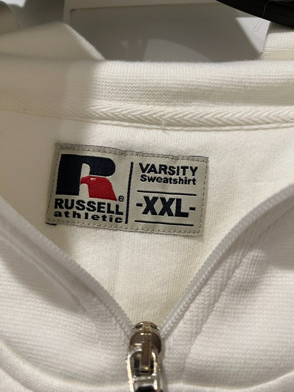 Vintage Russell Athletic Sweatshirt Mens 2XL White 1/4 Zip Fleece