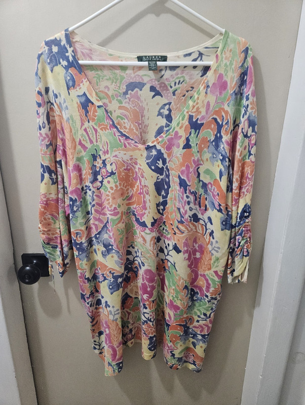 Lauren Ralph Lauren Floral Silk Knit V-Neck 3/4 Sleeve Blouse Women’s 1X Plus