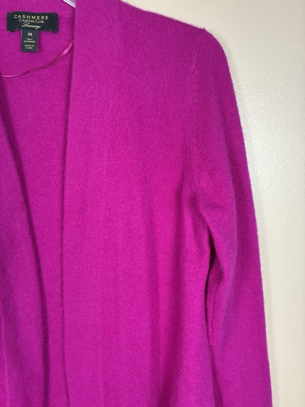 Charter Club Luxury 100% Cashmere Open Front Cardigan Size XS Purple Classic gallery
