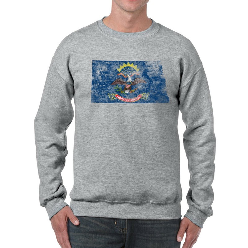 North Dakota Distressed State Flag Outline USA Crewneck Sweatshirt - Sport Grey gallery