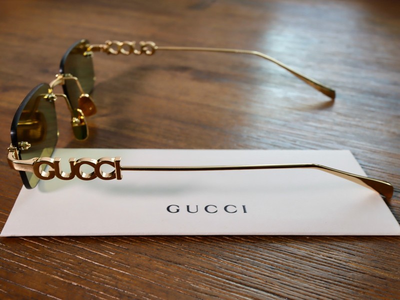 Gucci GG1808S 002 52mm Square Sunglasses in Gold/Green GG Pattern Lens gallery