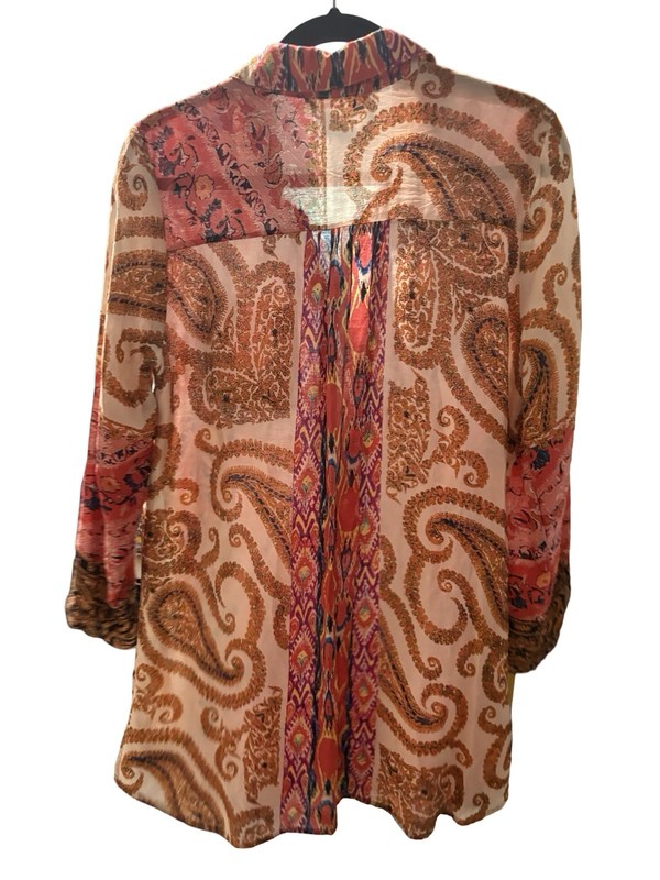 Soft Surroundings IKAT Paisley Patchwork Button Up Long Sleeve Tunic Style