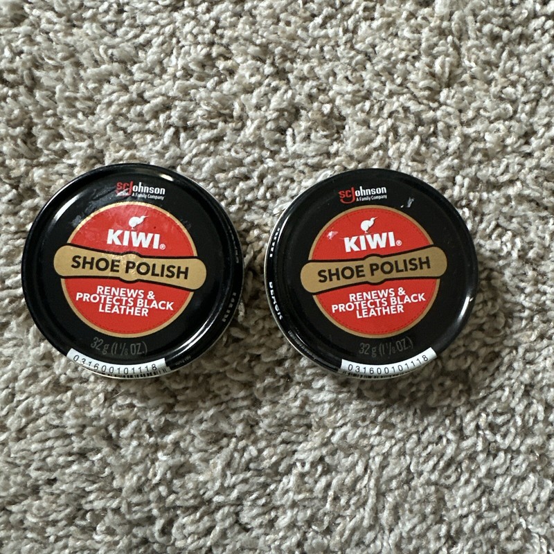 2X KIWI Black Leather Renews Protects Shiny Shoe Polish 1 1/8 oz Tin Snap Can