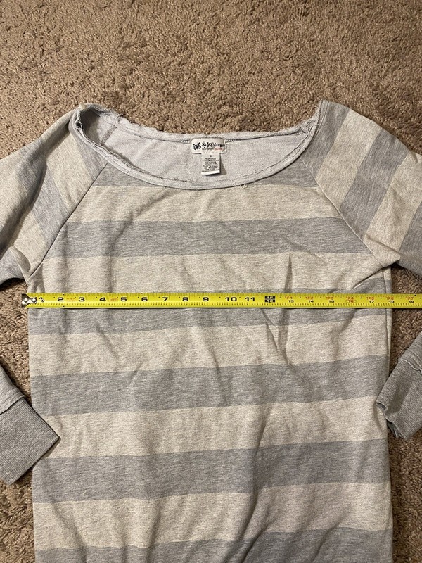 Self Esteem Gray Stripe Wide Neck Sweatshirt Women’s Small 60/40 Cotton Poly gallery
