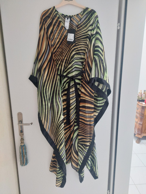 3 Dresses by Roberto Cavalli Kaftan Dress Silk Chiffon Zebra Multicolor.