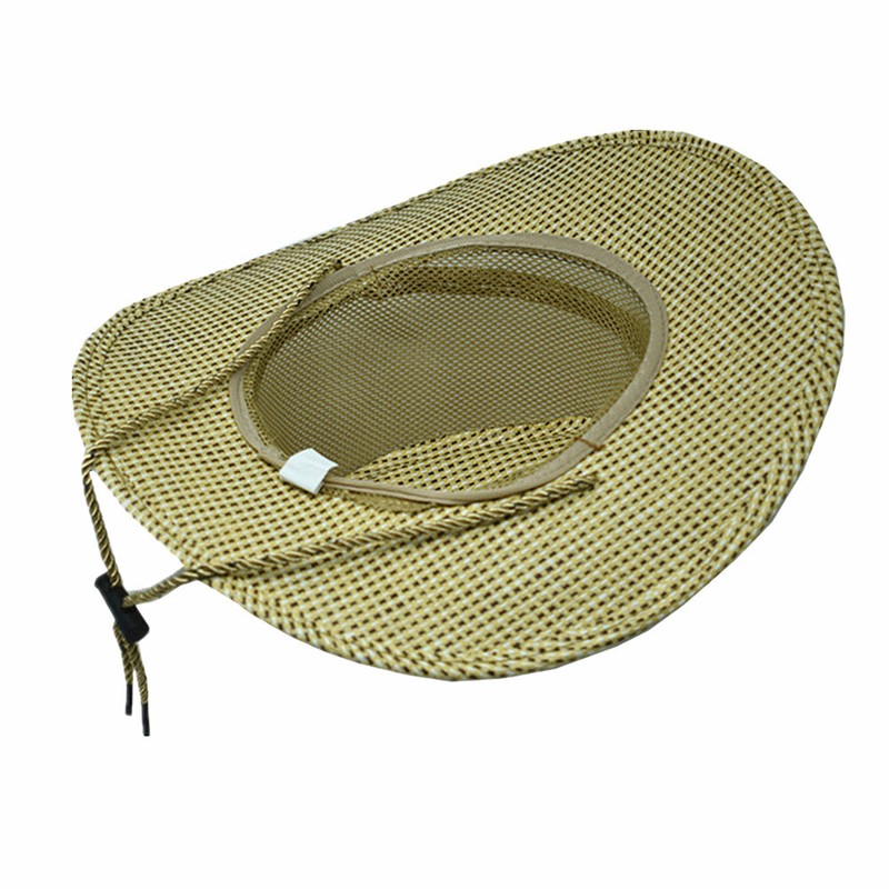 Summer Sun Bucket Cap Western Cowboy Hat Fedora Linen Solid Straw Wide Brim gallery