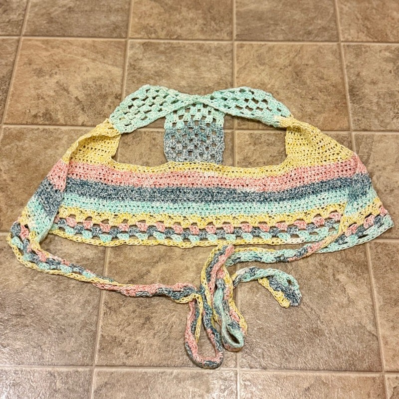 Handmade Crochet Halter Top Pastel Striped Boho Festival Crop XS S gallery