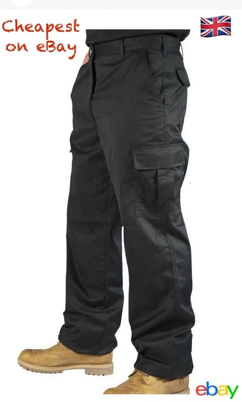 Mens Cargo Combat Work Trousers Size 28 to 56 With KNEE PAD POCKETS Black & Navy