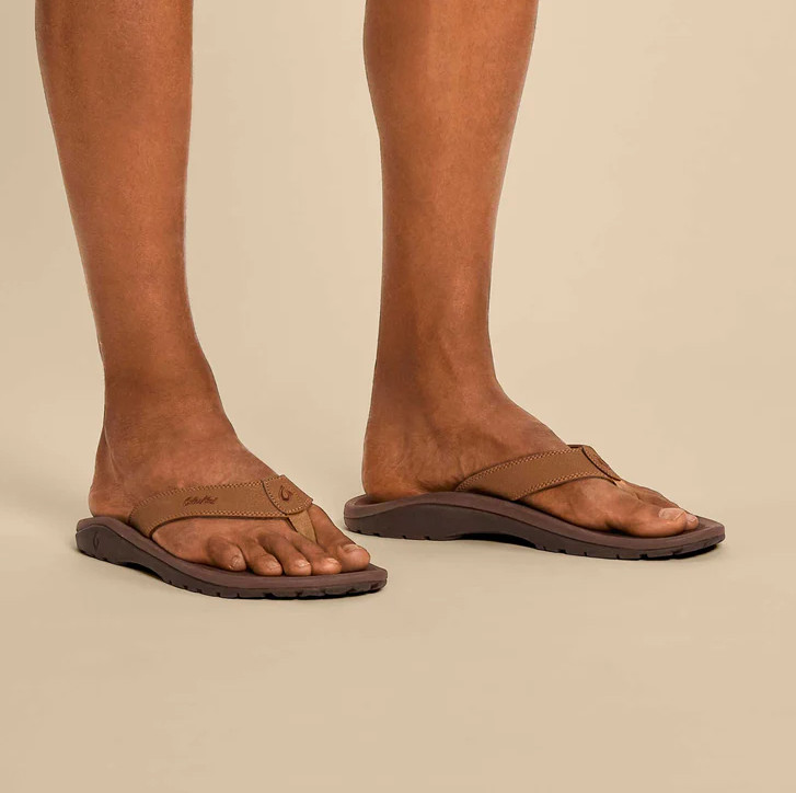 NEW OluKai Ohana Men's Beach Sandals Tan Dark Java Water Resistant Flip Flops gallery