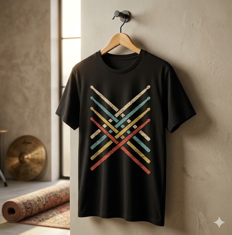 Retro Vintage Drummer 70s 80s Distressed Drum Sticks T-Shirt – H031