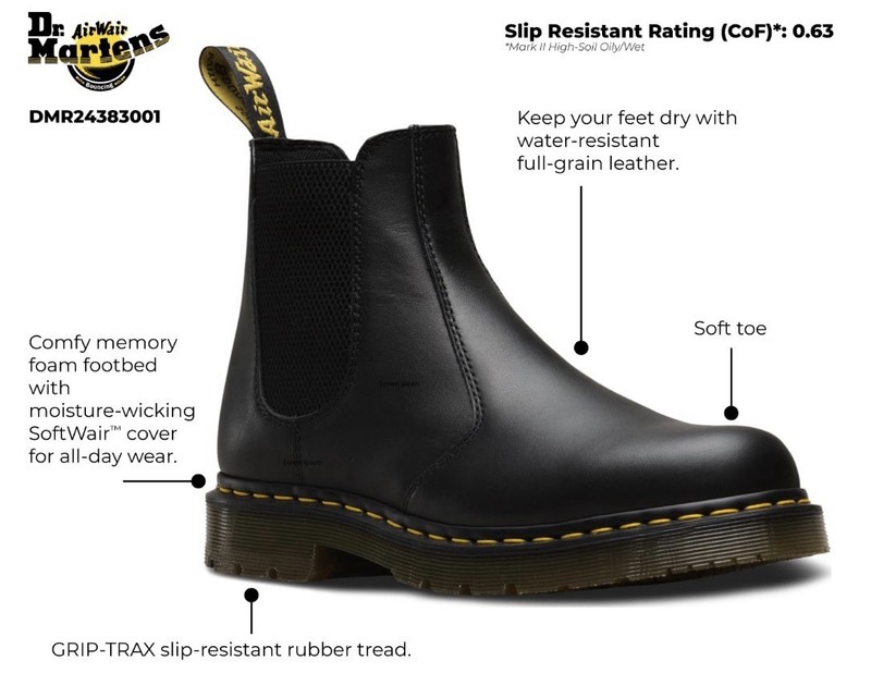Dr. Martens Men’s Black Slip Resistant Leather Chelsea Boots US 9 EU 42