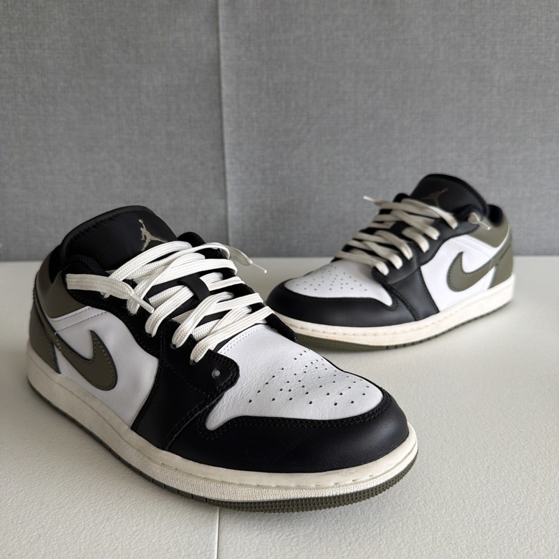 Mens Size 9.5 Air Jordan 1 Low Black Toe Medium Olive 553558-092