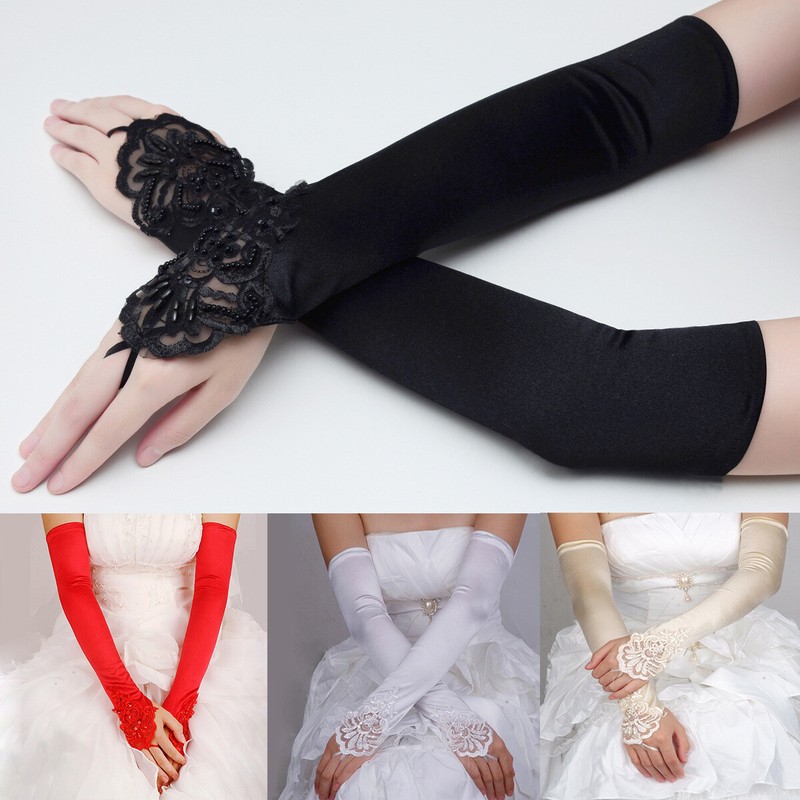 Fingerless Long Gloves Elbow Length Satin Gloves Opera Evening Party for Women gallery