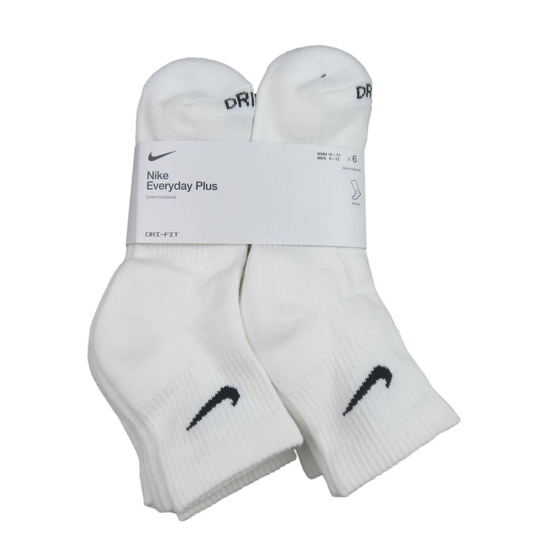 Nike Everyday Plus Cushioned Ankle Socks 6 Pack Men’s 8-12 White NEW SX6899-100