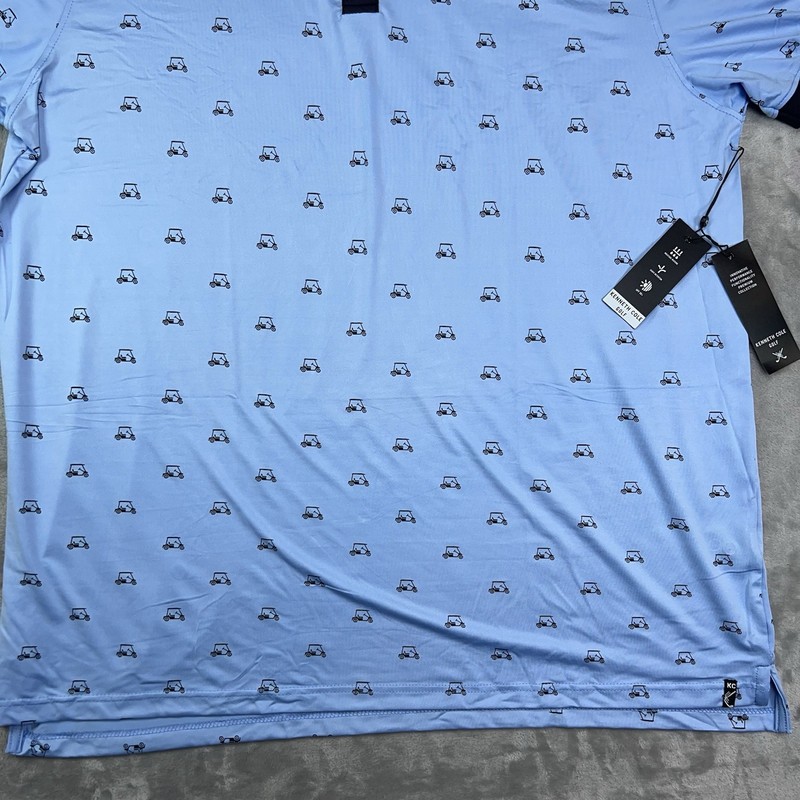 KENNETH COLE Golf Polo Shirt Mens 2XL Performance UPF 50+ Golf Cart AOP Blue NWT gallery