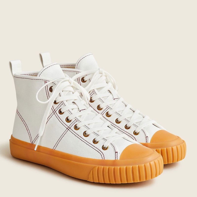 J Crew NWB $88 J. Crew High-Top Cotton Canvas Sneakers in Ivory Sz 7h | Sz 7.5