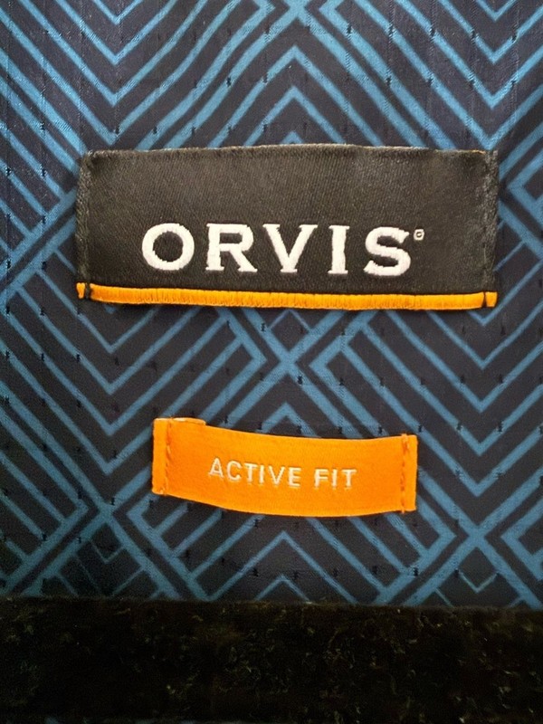 Orvis Active Fit Button Front Shirt Large Blue Geometric Stretch Outdoor Travel gallery