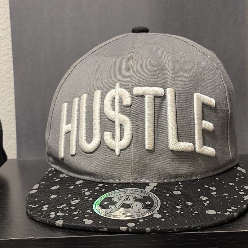 HU$TLE Logo Gray Snapback Hat Cap Adjustable Black Splatter Brim One Size