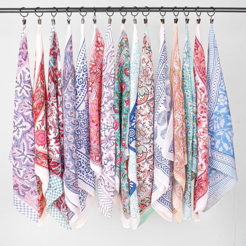 Boho Bandana Scarf Lot – 15 Hand Block Printed Cotton 21×21″ Head Wraps Neck Tie