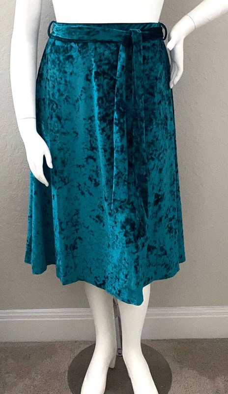 Milly Penzance Stretch Velvet Belted Midi Skirt Teal Blue Plus 1XL 2XL 3XL New!