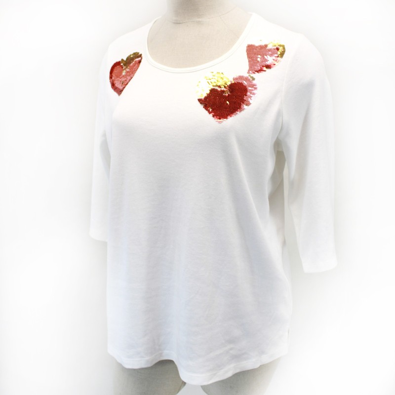 Quacker Factory Plus White Valentine’s Day Hearts Beads Tunic Top Sweatshirt 3X