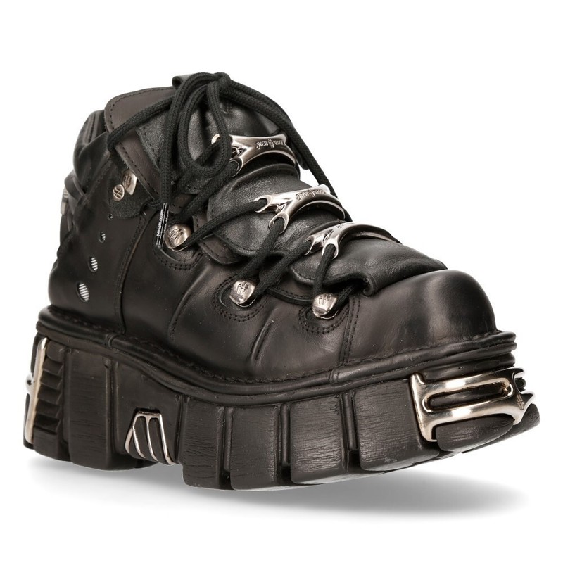 New Rock Unisex Metallic Black Gothic Classic Leather Biker Boots gallery