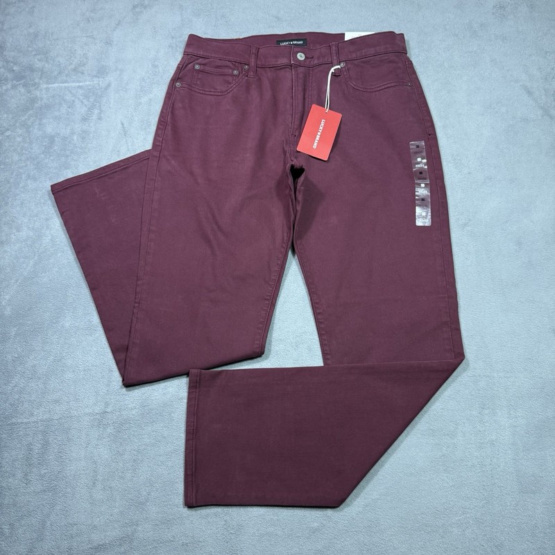 Lucky Brand Jeans Mens 33×32 Athletic Straight 410 Maroon Stretch Denim NEW