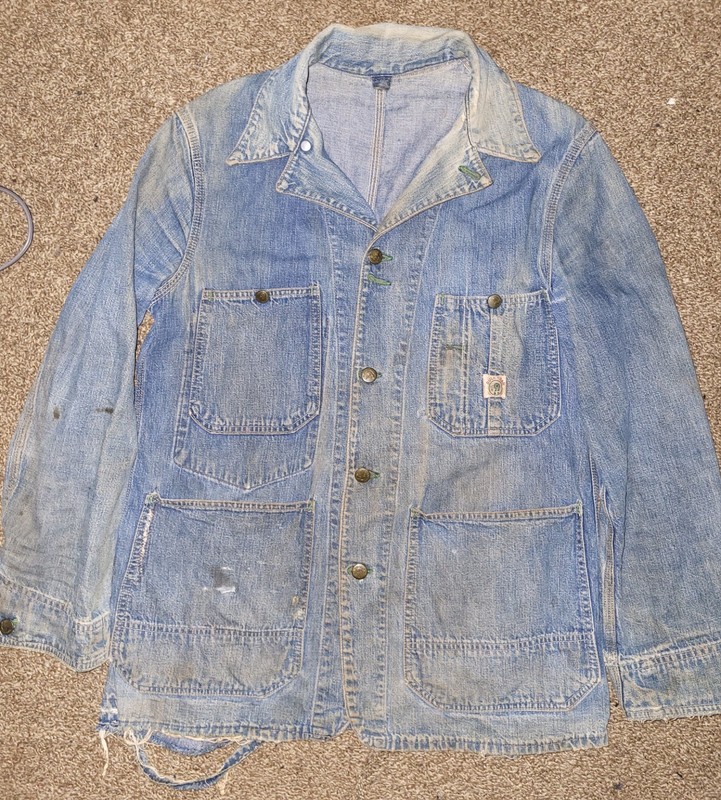1940s 50s Duck Head Vintage Distressed Denim Chore Jacket UNION MADE