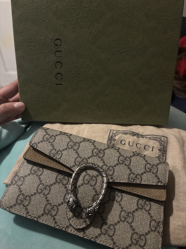 Gucci GG Monogram Small Chain Wallet Crossbody Strap w/ Dust Bag, Brand Card