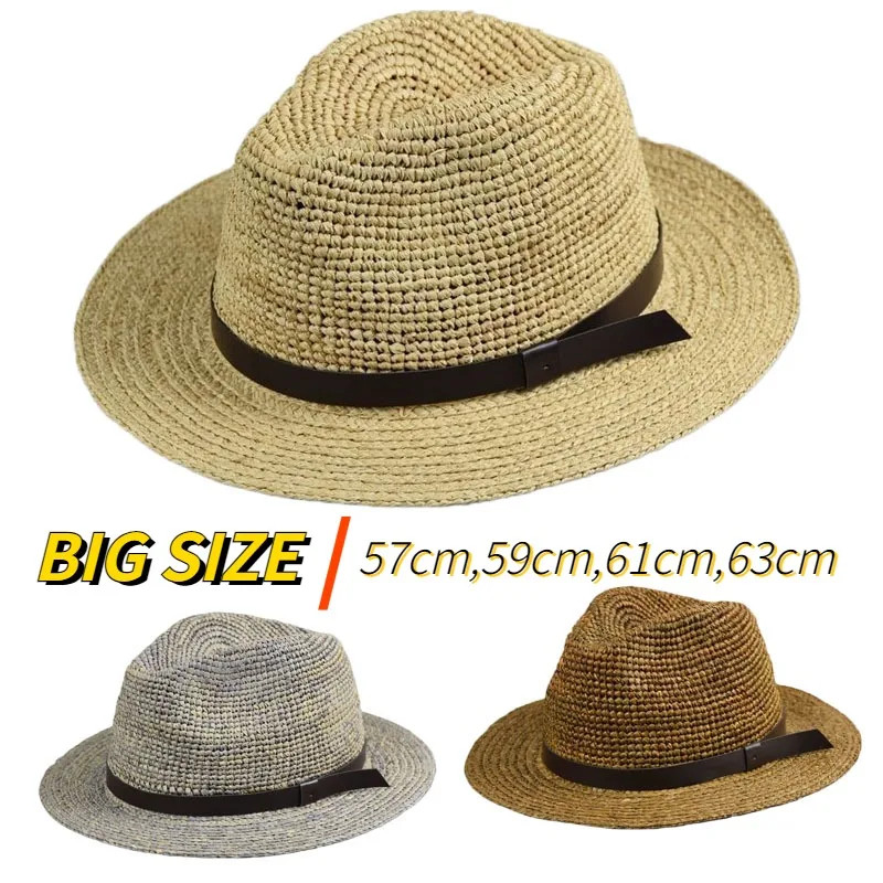 63cm Raffia Straw Panama Hat Large Circumference Summer Sun Protection Wear NEW gallery