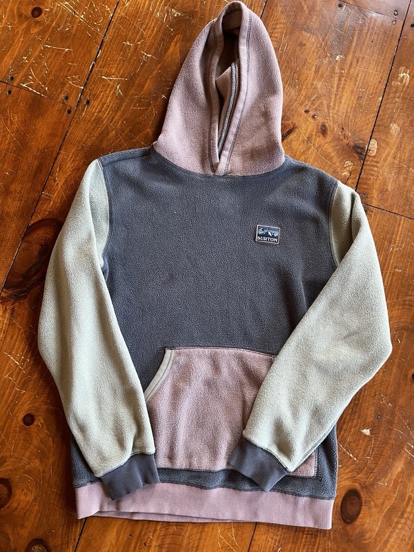 Burton Polartec Fleece Colorblock Pullover Hoodie Pockets Men’s S Gray Pink