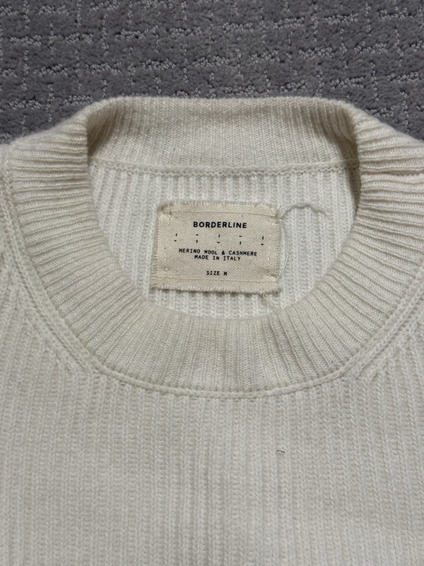 Borderline Ivory Ribbed Merino Wool Cashmere Crew Neck Pullover Sweater M gallery
