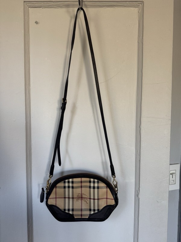 BURBERRY ORCHARD HAYMARKET CROSSBODY BAG BROWN LEATHER TRIM