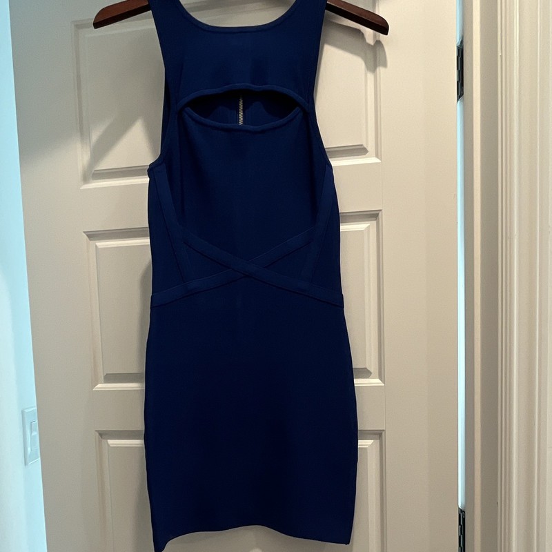 bebe Blue Bodycon Mini Dress Scoop Neck Sleeveless Cutout Back Zip, S