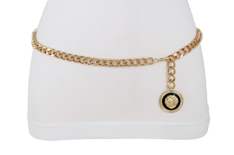 Women Fashion Gold Metal Chain Link Lion Buckle Belt Hip High Waist Size M L XL