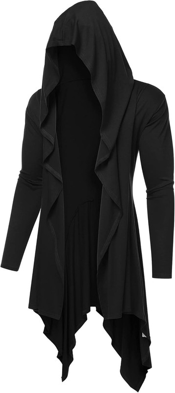 Lightweight Hooded Cardigan for Men Open Front Long Sleeve Overcoat with Pockets