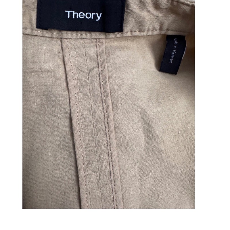 Theory Clean Blazer UL Eco Crunch Wash Tan Linen Blend Open Front Jacket Size 2 gallery