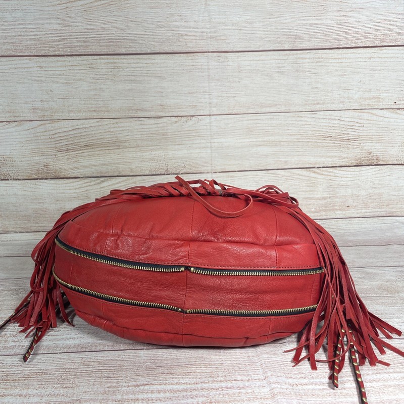 OrYANY Angie Red Leather Fringed Hobo Shoulder Bag RARE PRISTINE gallery