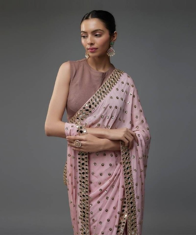 Bollywood Sequin Saree Georgette Heavy Party Wear Wedding Banglori Silk Blouse