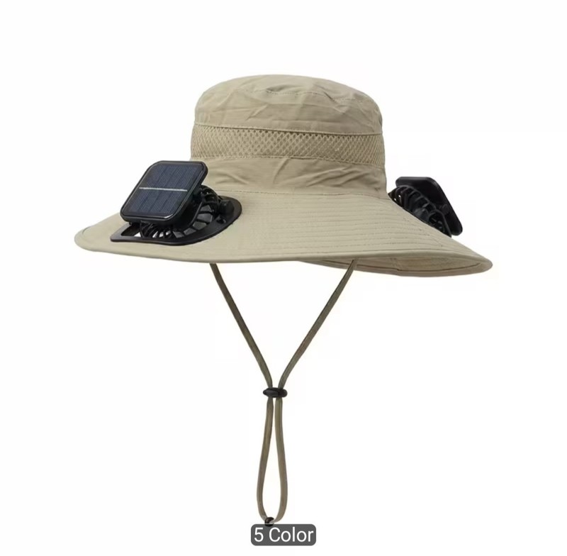 MEN'S KHAKI SOLAR DUAL FAN OUTDOOR COOLING HAT, BREATHABLE WIDE ADJUSTABLE STRAP gallery