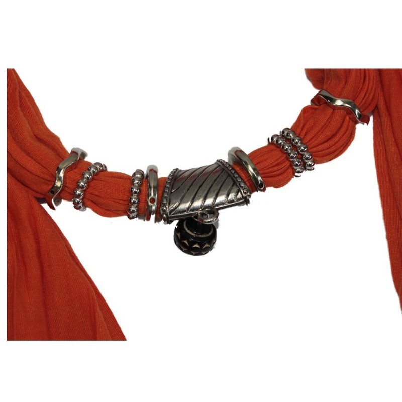 Beaded Scarf Metal Embellishments Ethnic Necklace Orange Bohemian Belly Dancer