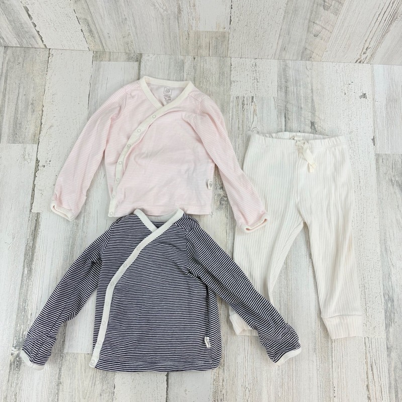 Baby Gap Organic Cotton Pink Blue Kimono Pants Set of 3 Pieces Sz 12 to 18 M