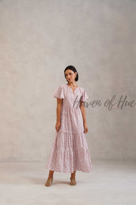 Designer Cotton Hand Block Print Midi Dress, Summer Dress, Hand Block Dress