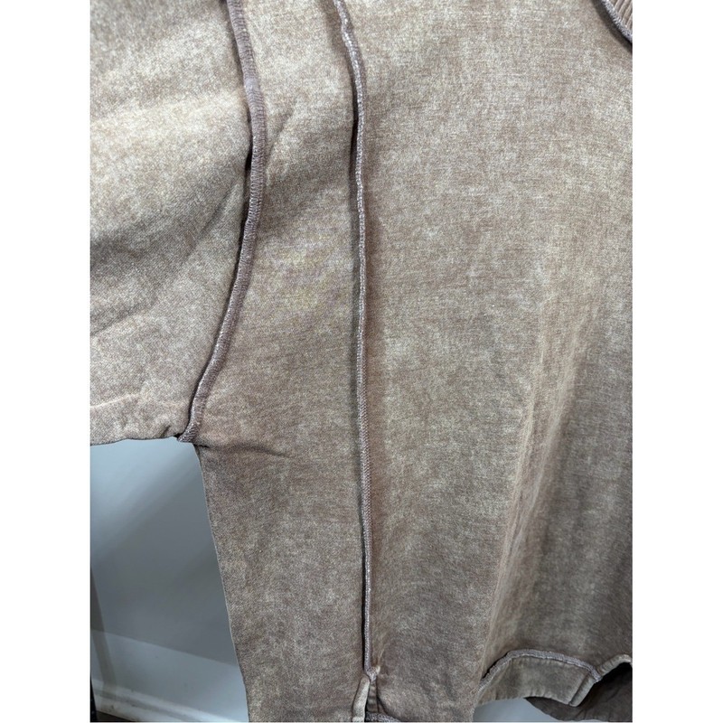 Zenana Mineral Wash Oversized Sweatshirt Raw Seam Acid Wash Mocha Brown M gallery