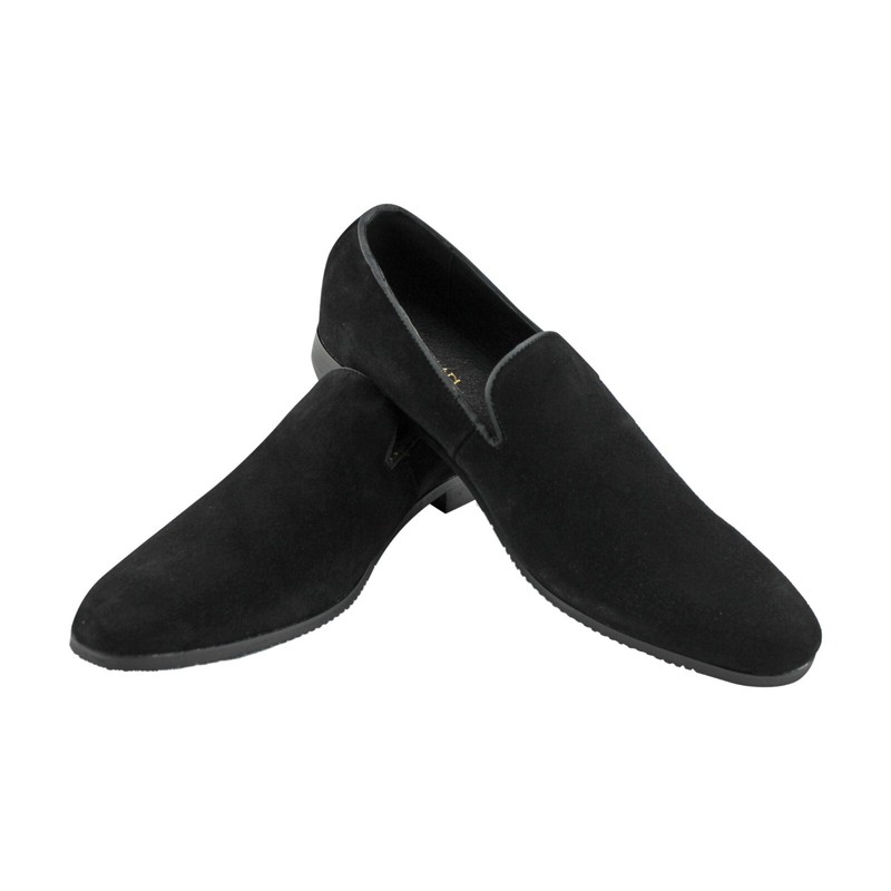 Black Genuine Real Suede Mens Plain Dress Shoes Slip On Loafer By AZAR MAN