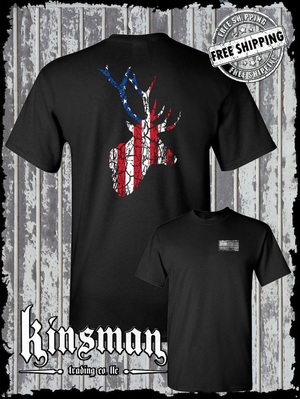 American Flag Deer Antlers Distressed 2-Sided T-Shirt / Hunting