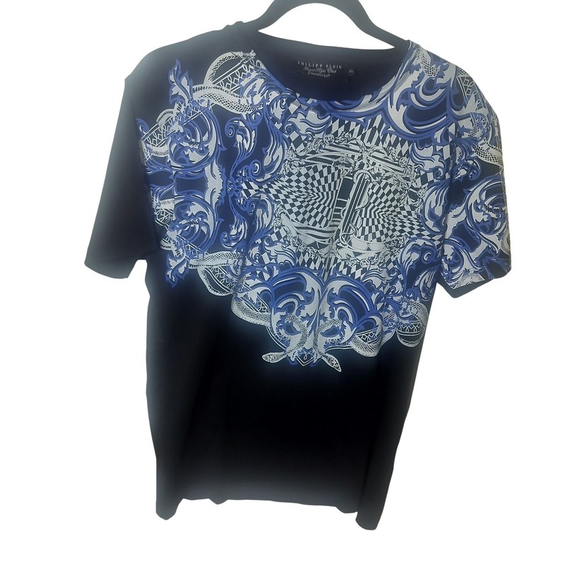 Philipp Plein Money Night Club T-Shirt Black Blue Baroque Graphic Print XL Mens gallery